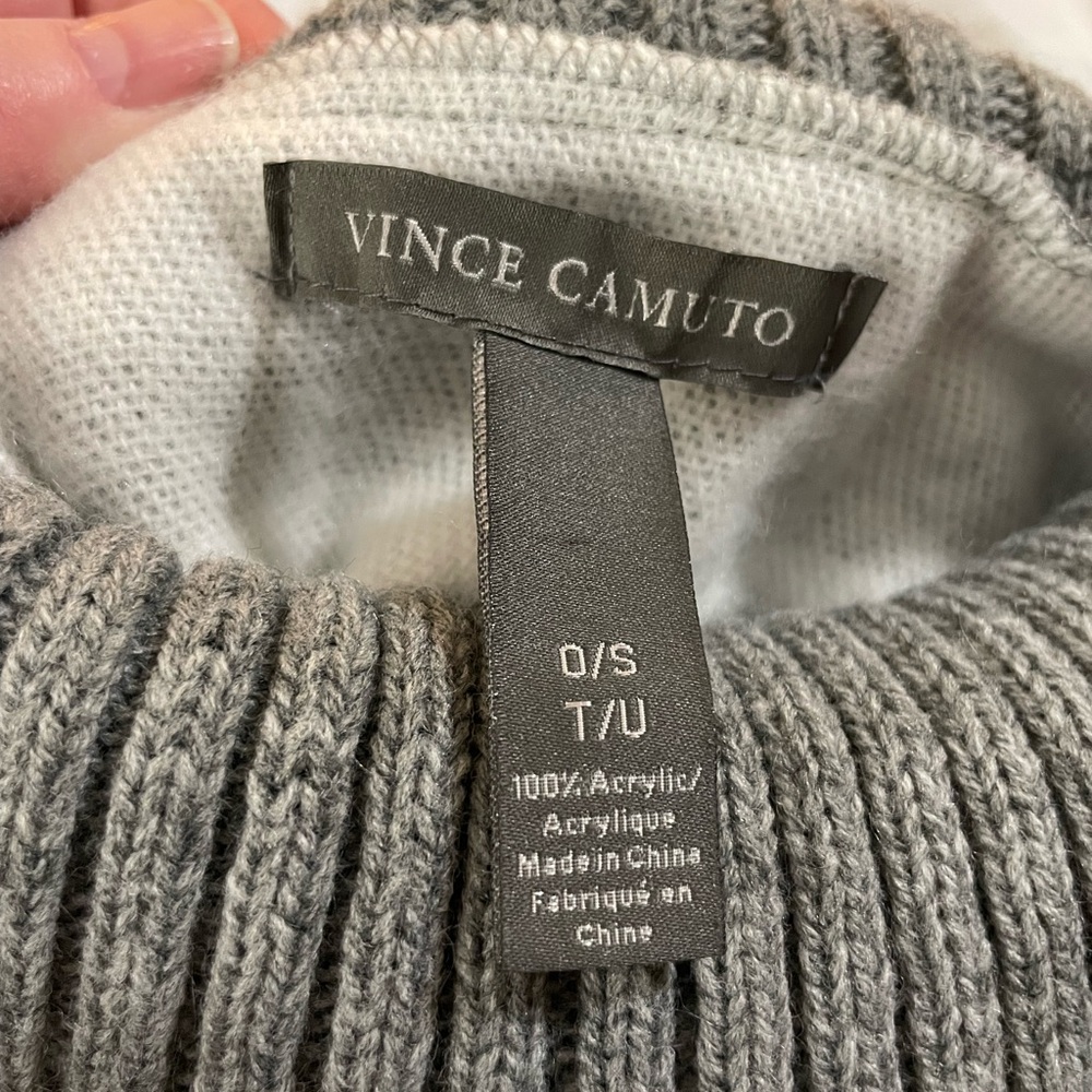 Vince Camuto striped turtleneck fringe poncho knit gray One Size OSFM gray red - Picture 9 of 14